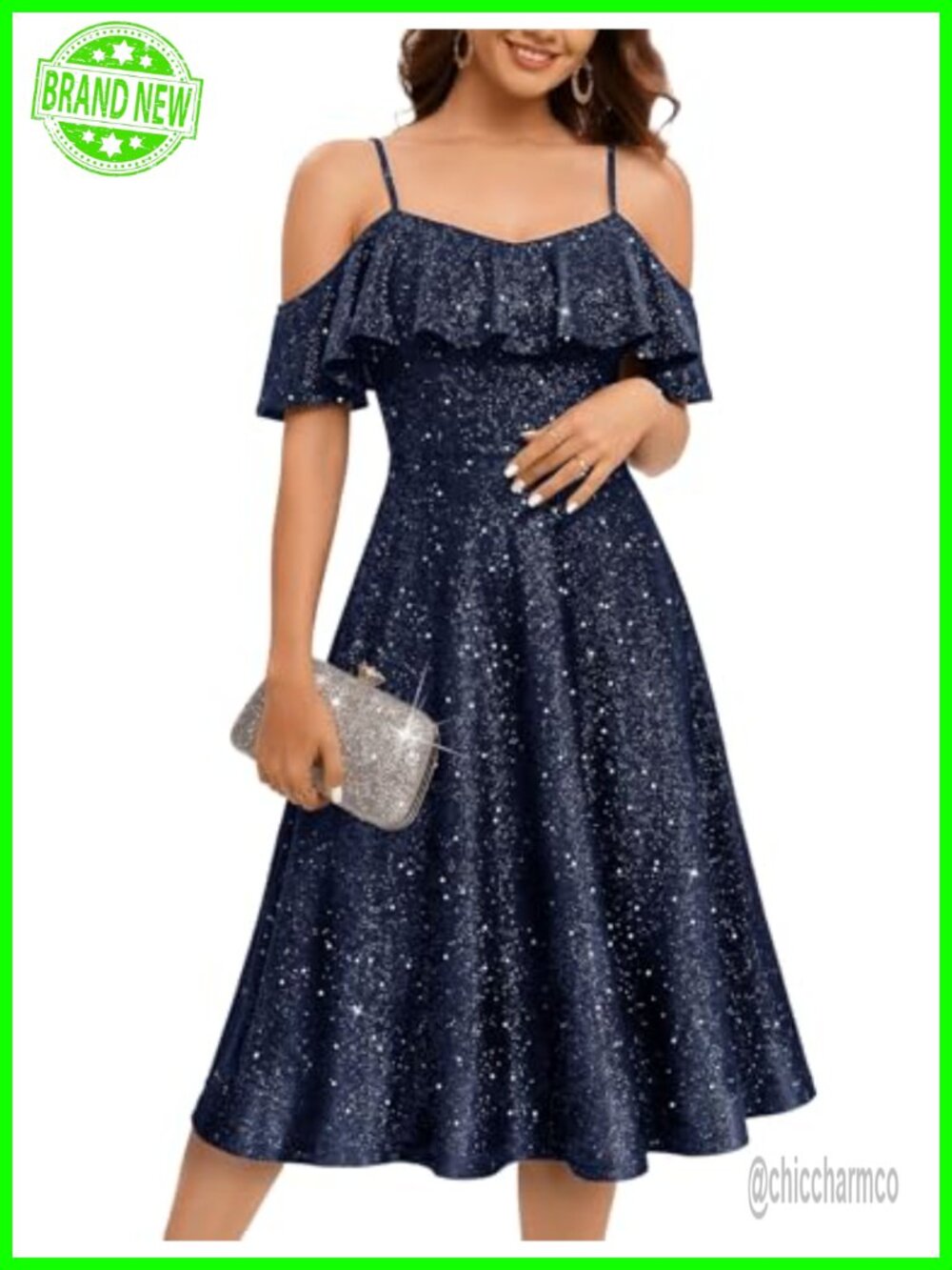 Sequin Off Shoulder Midi Dress